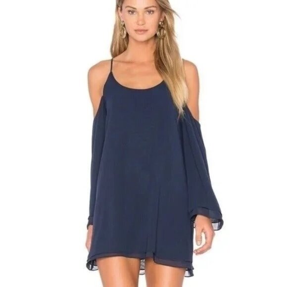 NWT Lovers + Friends Lucy Navy Cold Off Shoulder‎ Shift Tunic Lined Dress XS - Picture 1 of 11